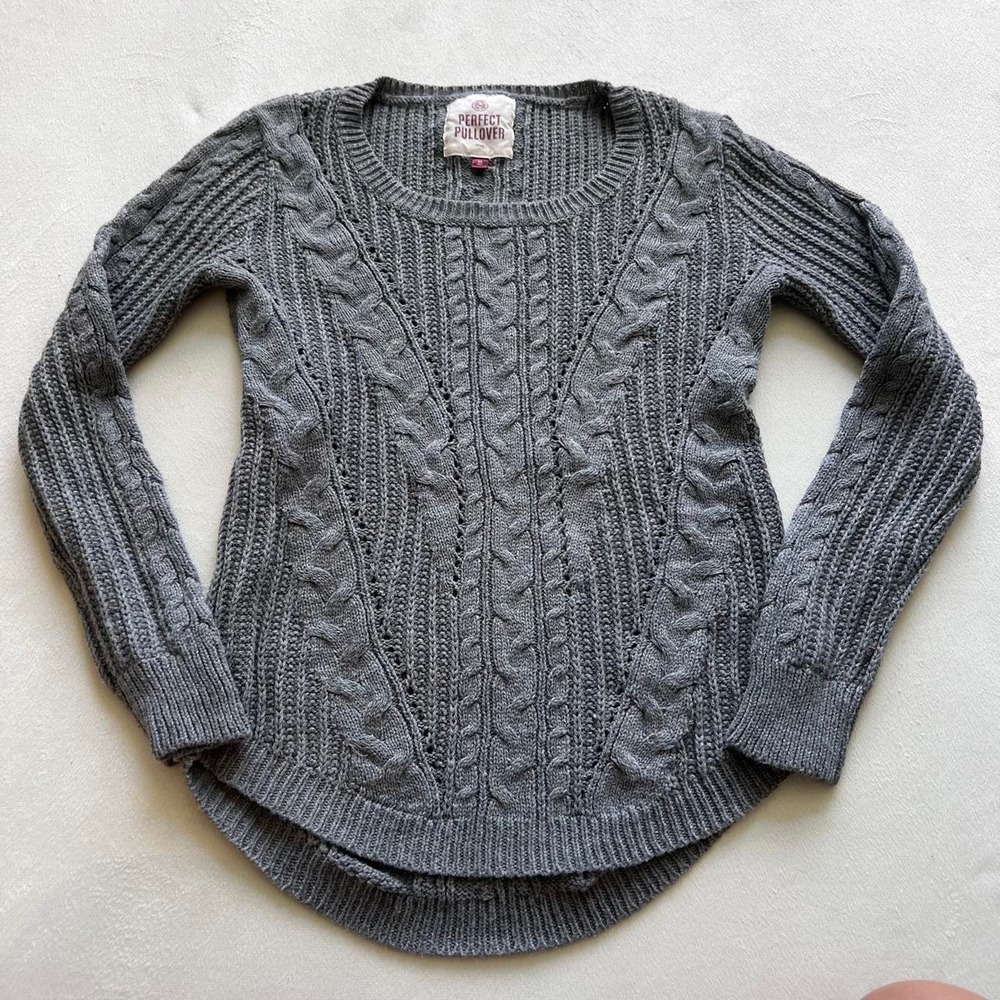 So Perfect Pullover Cable Knit Sweater Gray School Academia Office College